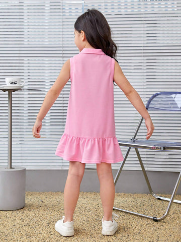 Young Girl Knitted Solid Color Turn-Down Collar Bodycon Casual Polo Dress