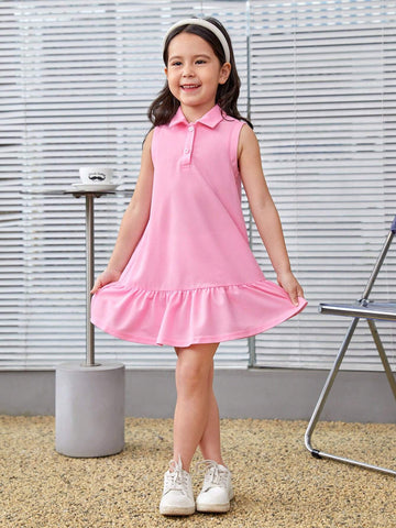 Young Girl Knitted Solid Color Turn-Down Collar Bodycon Casual Polo Dress