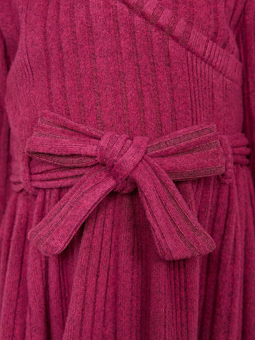 Young Girl Knitted Solid V-Neck Slim Casual Dress