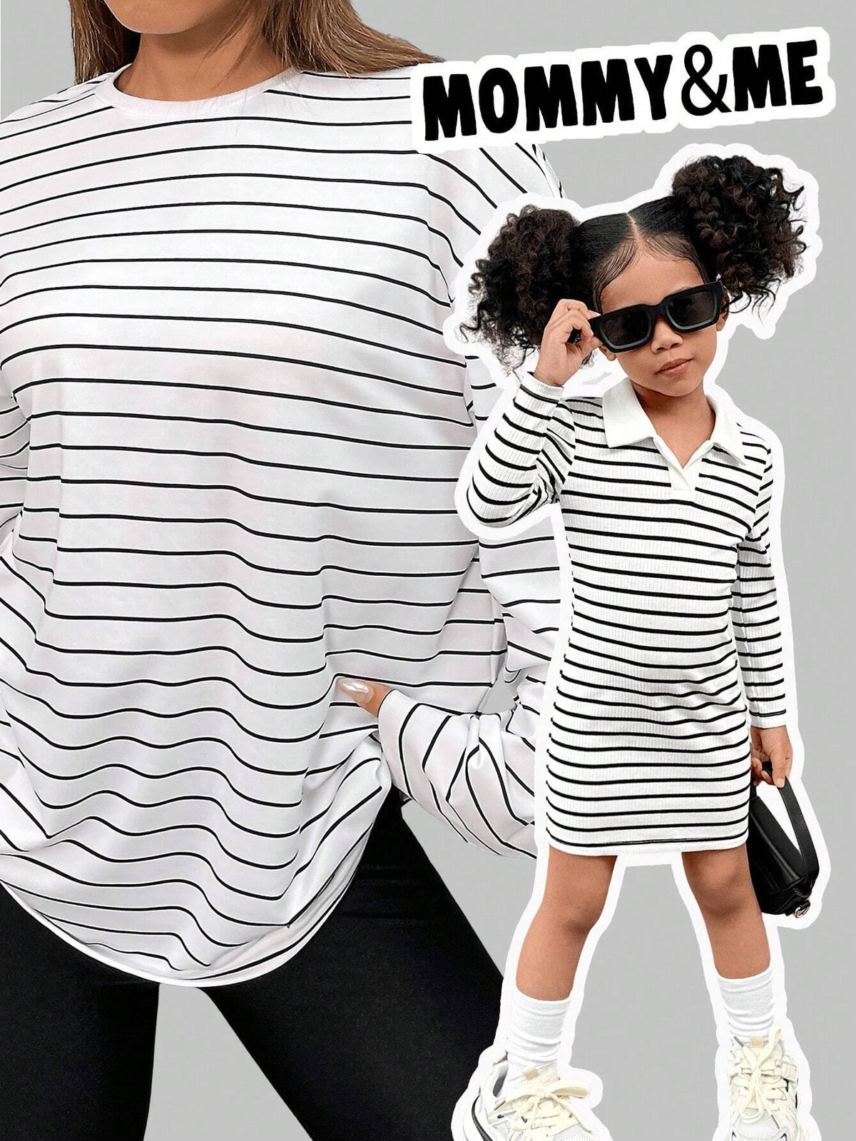 Young Girl Knitted Striped Collar Fitted Casual Dress