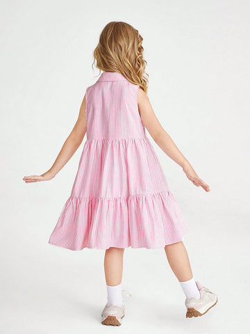 Young Girl Knitted Striped Sleeveless All-Match Casual College Style Dress