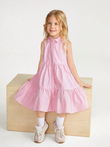 Young Girl Knitted Striped Sleeveless All-Match Casual College Style Dress