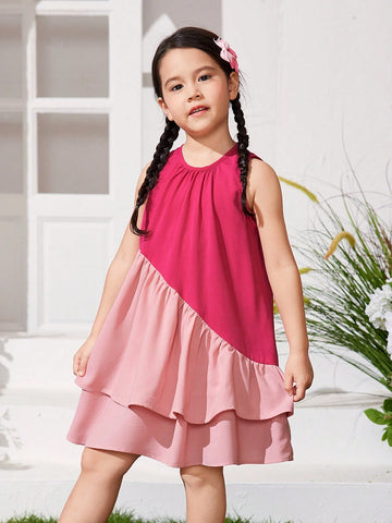 Young Girl Knitted Sweet And Cute Color-Block Loose Irregular Hem Dress