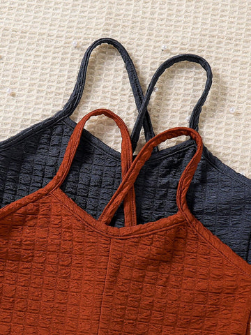 Young Girl Korean Style Striped Knitted Jumpsuit With Spaghetti Straps, Beach Vacation, Spring/Summer