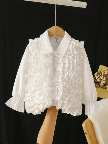 Young Girl Layered Ruffle Trim Long Sleeve Casual Blouse, Spring/Summer