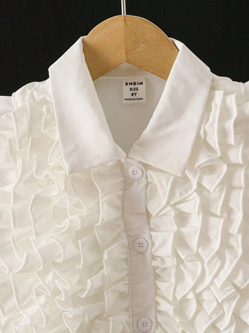 Young Girl Layered Ruffle Trim Long Sleeve Casual Blouse, Spring/Summer