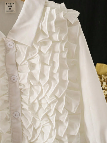 Young Girl Layered Ruffle Trim Long Sleeve Casual Blouse, Spring/Summer