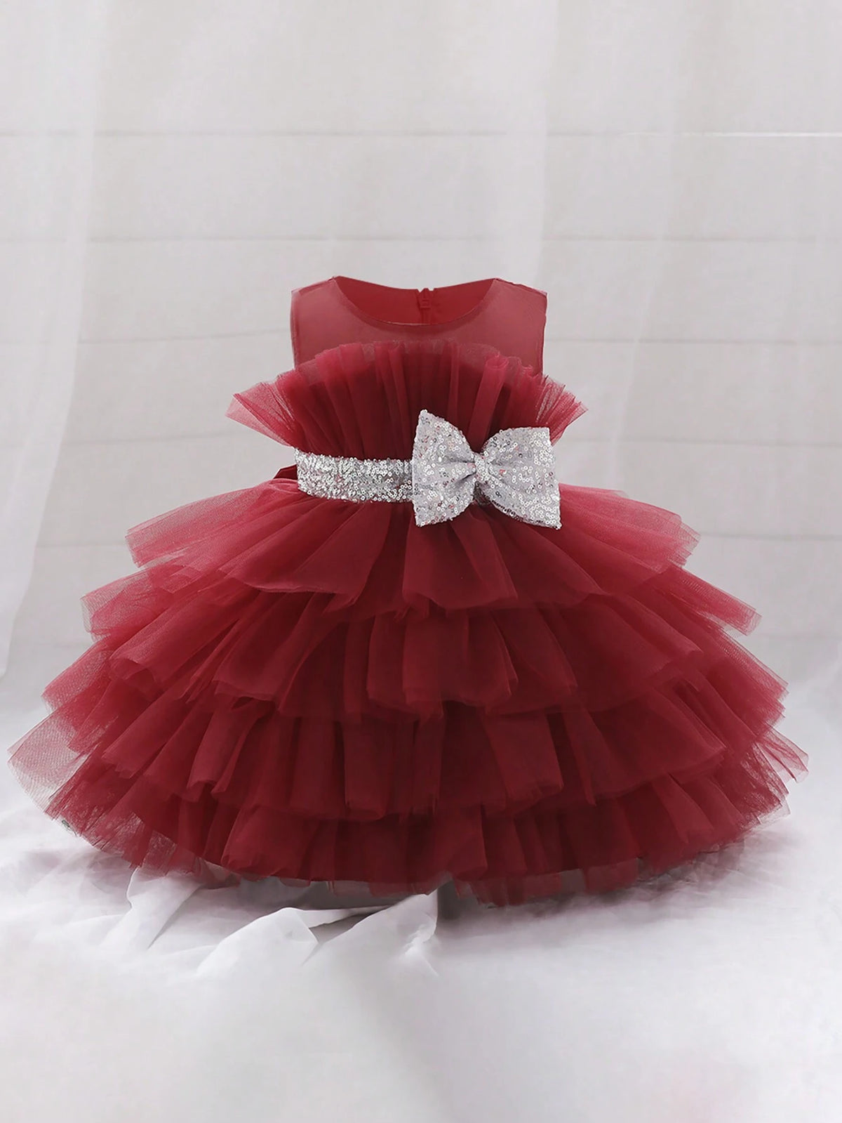 Young Girl' Layered Satin & Tulle Puffy Party Dress, Elegant For Birthday, Outdoor Party