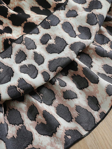Young Girl Leopard Print Lantern Sleeve Casual Dress, Autumn