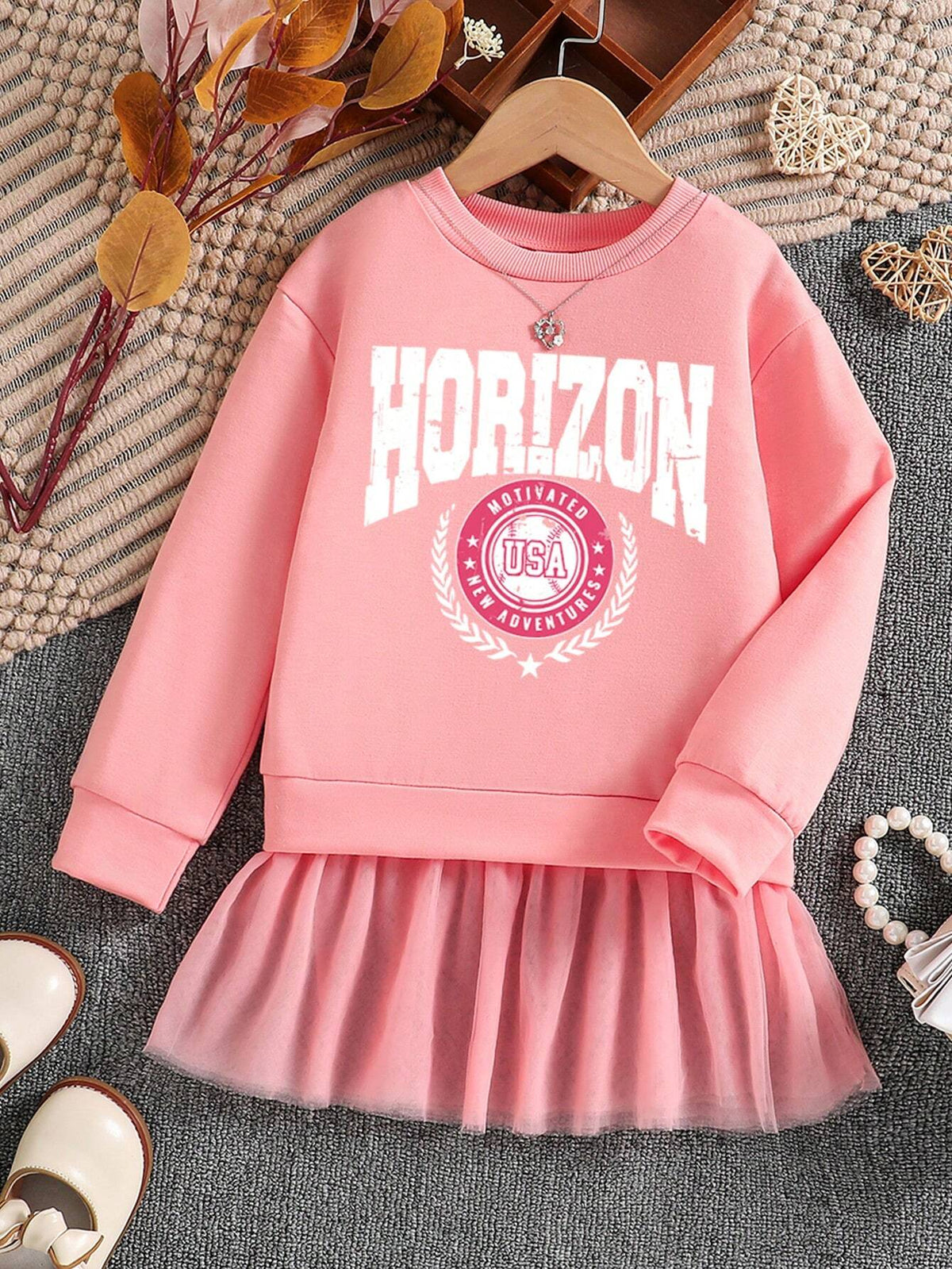 Young Girl Letter Print Contrast Color Mesh Fabric 2-In-1 Sports Dress