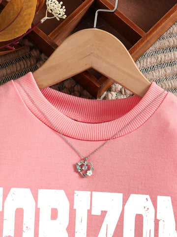 Young Girl Letter Print Contrast Color Mesh Fabric 2-In-1 Sports Dress