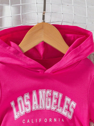 Young Girl Letter Print Hooded Short Sleeve Dress