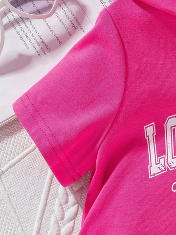 Young Girl Letter Print Hooded Short Sleeve Dress