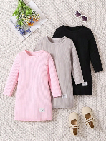 Young Girl Letter Print Round Neck Long Sleeve Casual T-Shirt Dress