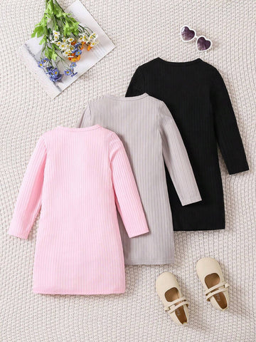 Young Girl Letter Print Round Neck Long Sleeve Casual T-Shirt Dress