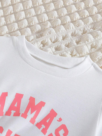 Young Girl Letter Print Round Neck Short Sleeve T-Shirt And Long Pants Sports Set