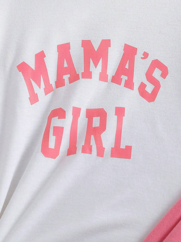 Young Girl Letter Print Round Neck Short Sleeve T-Shirt And Long Pants Sports Set