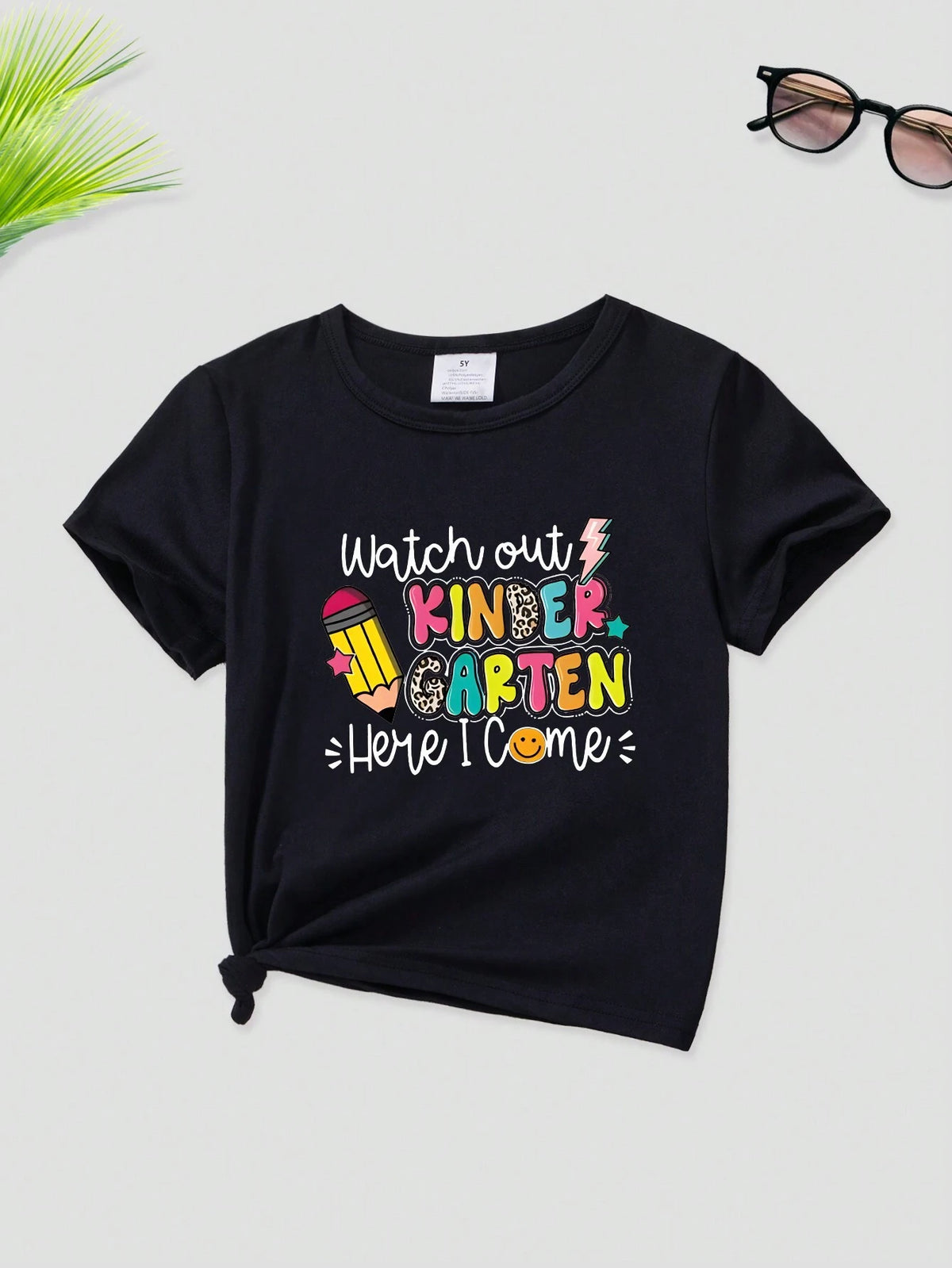 Young Girl Letter Printed Short Sleeve T-Shirt, Summer Casual