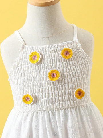Young Girl Linen Embroidered Floral Summer Dress