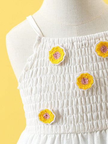 Young Girl Linen Embroidered Floral Summer Dress