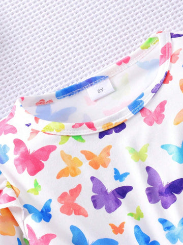 Young Girl' Long Sleeve Butterfly Print Bow Mesh Cute Dress