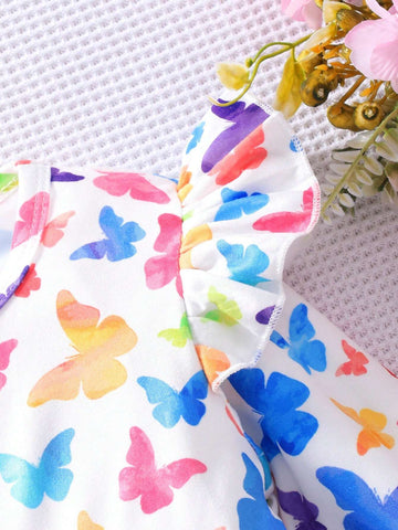 Young Girl' Long Sleeve Butterfly Print Bow Mesh Cute Dress
