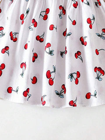 Young Girl' Long Sleeved Dress Cherry Casual Princess Dress Young Girl Spring And Autumn Short Skirt