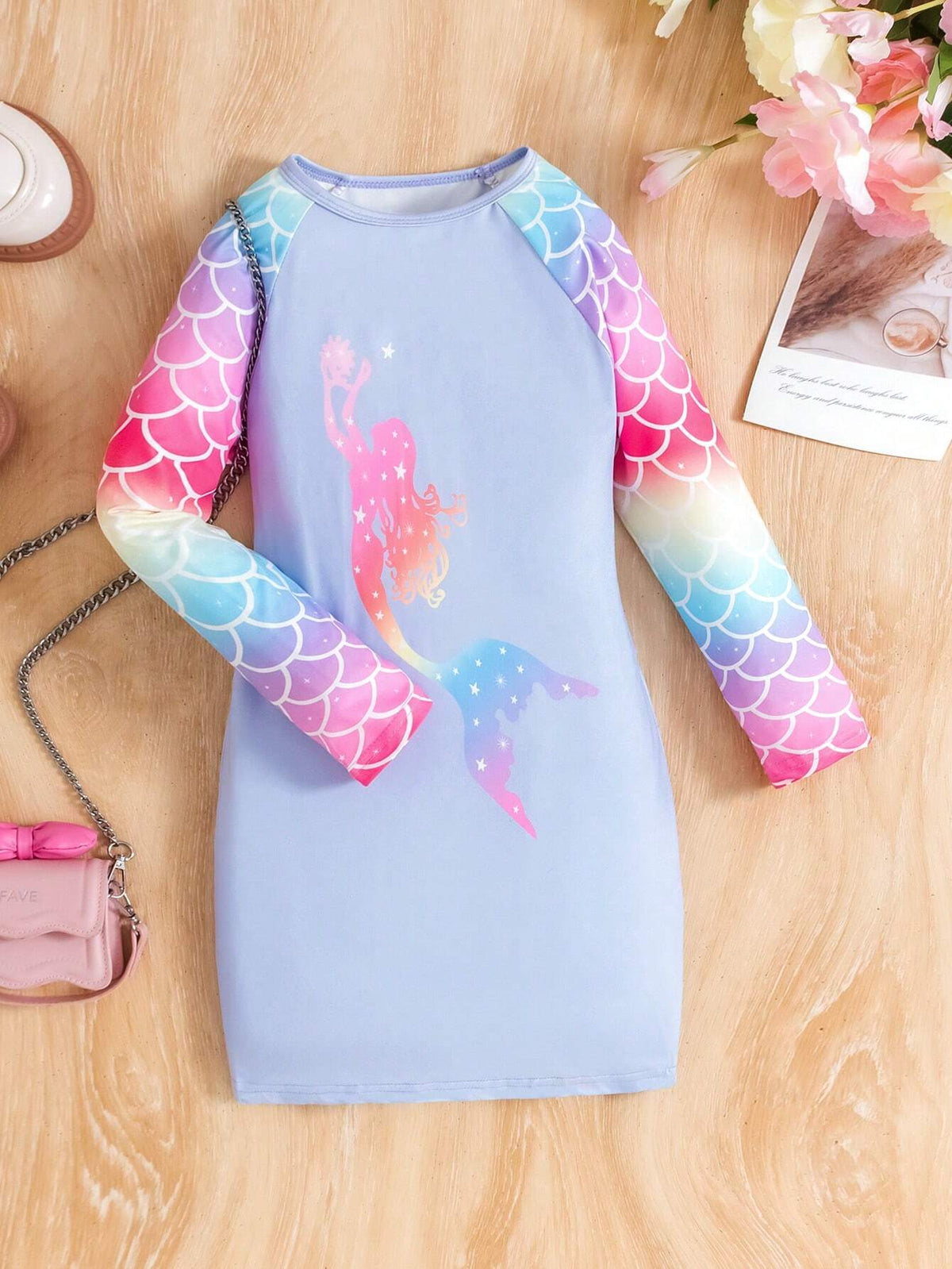 Young Girl Lovely Knitted Colorful Rainbow Mermaid Pattern Dress