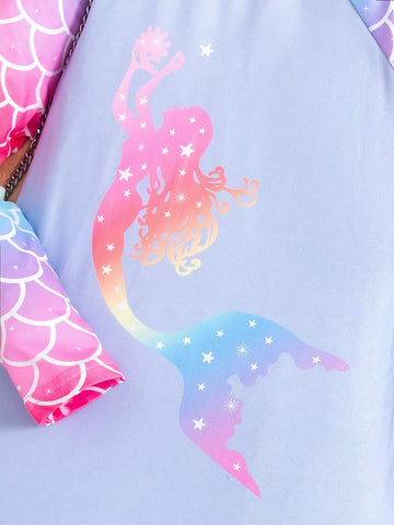 Young Girl Lovely Knitted Colorful Rainbow Mermaid Pattern Dress