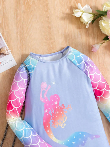 Young Girl Lovely Knitted Colorful Rainbow Mermaid Pattern Dress