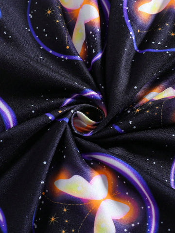 Young Girl Luminous Glow In The Dark Butterfly Pattern Pullover, Comfortable Casual Homewear, Suitable For Spring & Autumn