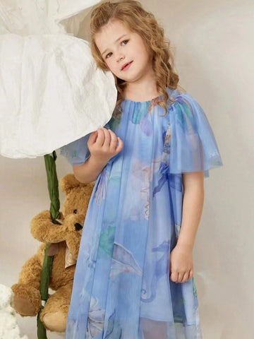 Young Girl Mesh Flower Formal Princess Dress, Suitable For Baby's Birthday Party, Dance Party, Important Occasions, Holidays And Outings