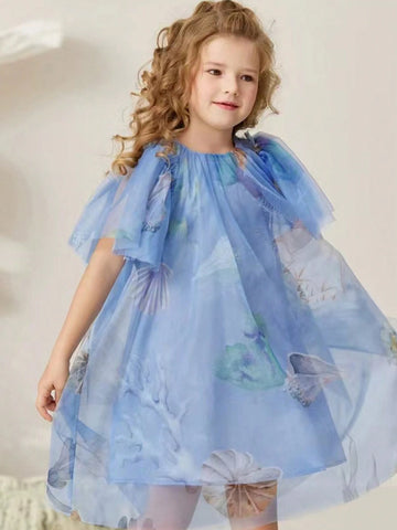 Young Girl Mesh Flower Formal Princess Dress, Suitable For Baby's Birthday Party, Dance Party, Important Occasions, Holidays And Outings