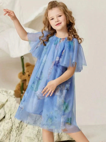 Young Girl Mesh Flower Formal Princess Dress, Suitable For Baby's Birthday Party, Dance Party, Important Occasions, Holidays And Outings