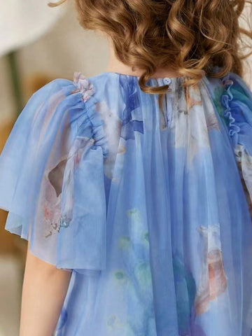 Young Girl Mesh Flower Formal Princess Dress, Suitable For Baby's Birthday Party, Dance Party, Important Occasions, Holidays And Outings