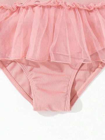 Young Girl Mesh Patchwork Ruffle One-Piece Swimsuit