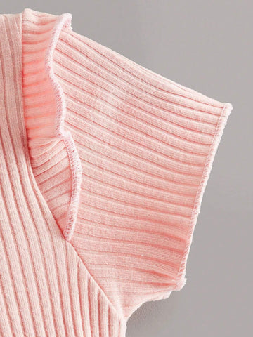 Young Girl Mesh Splicing Round Neck Short Sleeve Cute Rabbit Dress