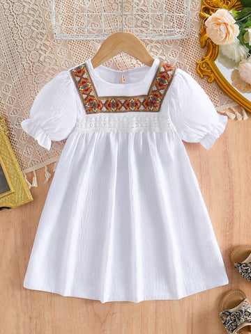 Young Girl Minimalist Casual Ribbon Hem A-Line Dress For Everyday Wear