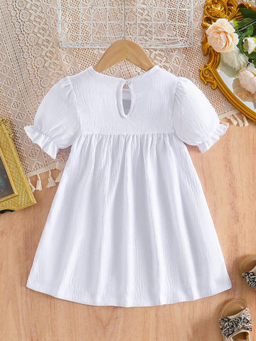Young Girl Minimalist Casual Ribbon Hem A-Line Dress For Everyday Wear