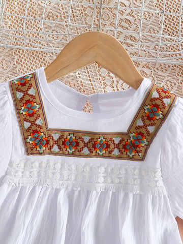 Young Girl Minimalist Casual Ribbon Hem A-Line Dress For Everyday Wear