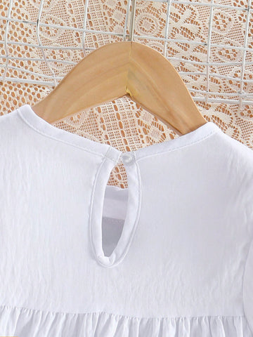 Young Girl Minimalist Casual Ribbon Hem A-Line Dress For Everyday Wear