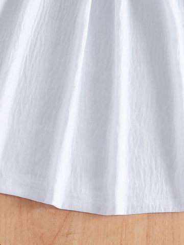 Young Girl Minimalist Casual Ribbon Hem A-Line Dress For Everyday Wear