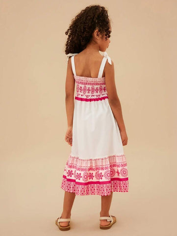 Young Girl Mommy & Me Vacation Ditsy Floral Pleated Strap Chiffon Dress