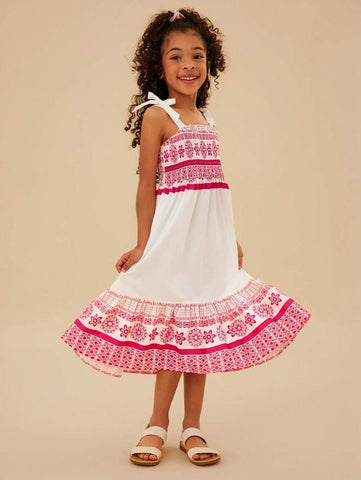Young Girl Mommy & Me Vacation Ditsy Floral Pleated Strap Chiffon Dress