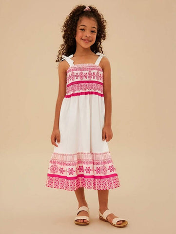 Young Girl Mommy & Me Vacation Ditsy Floral Pleated Strap Chiffon Dress