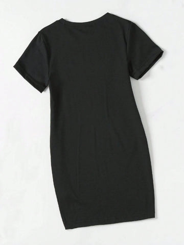 Young Girl Mother's Day Slogan Printed Simple Casual Summer Dress, Spring/Summer