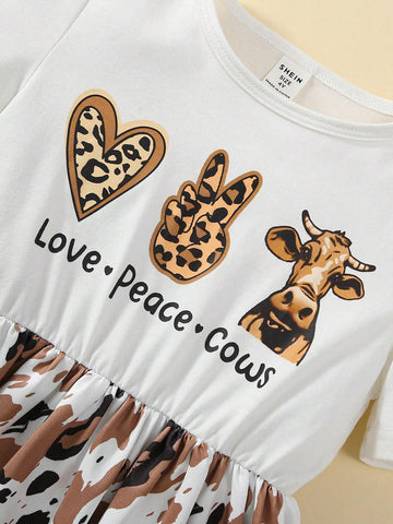 Young Girl Multicolor Milk Pattern Casual Short Sleeve Summer Dress