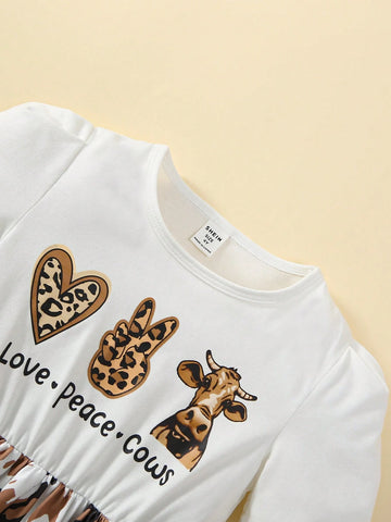 Young Girl Multicolor Milk Pattern Casual Short Sleeve Summer Dress