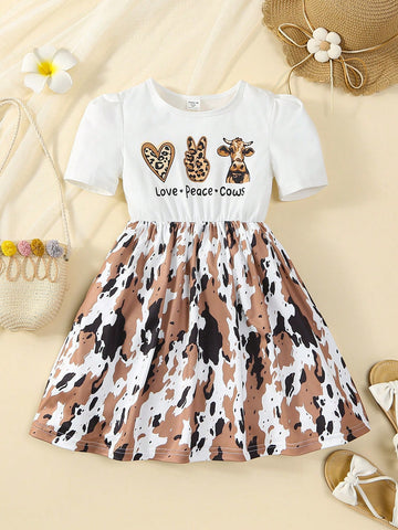 Young Girl Multicolor Milk Pattern Casual Short Sleeve Summer Dress