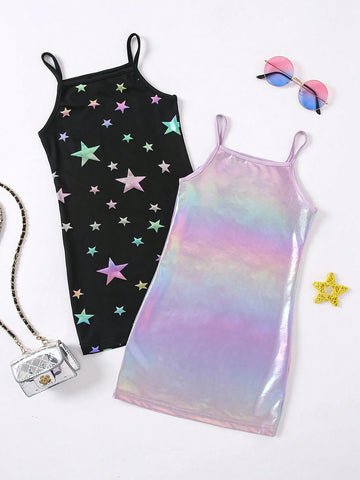 Young Girl Music Festival Rave Party Punk Metal Star Cool Girl Two Piece Dress
